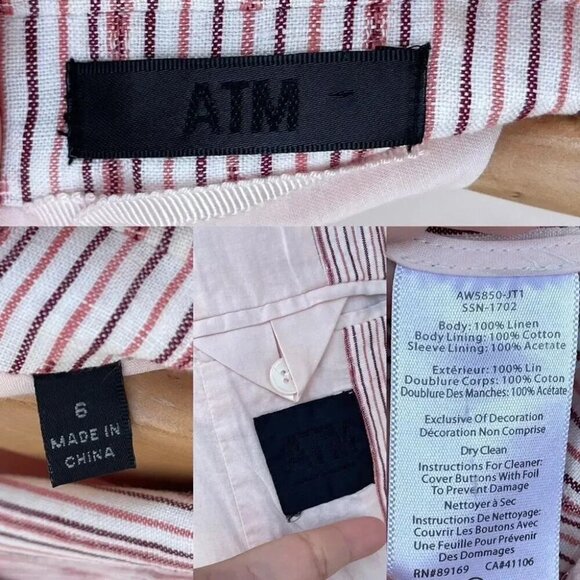 ATM Anthony Thomas Melillo Textured Linen Striped Schoolboy Blazer size 6 - Picture 12 of 14
